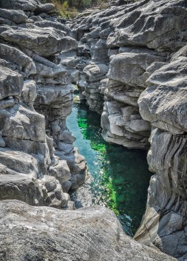 Ponte Brolla kanyonunda Zümrüt nehri Maggia, İsviçre