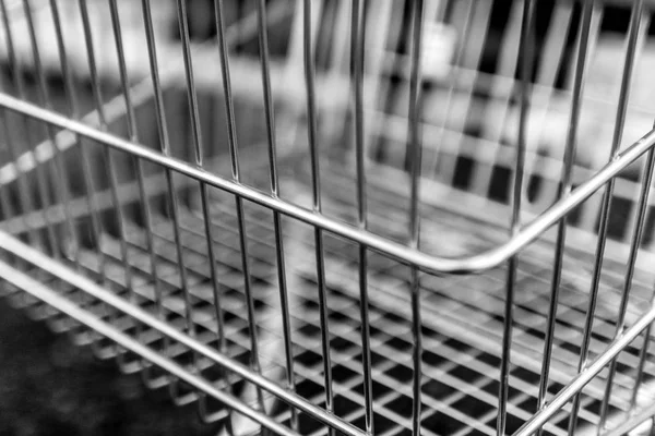 Supermarket trolley in black and white — Stock Photo, Image