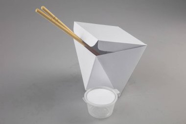 Mok-up kutuları yemek Wok çubuk şeklinde kulplu