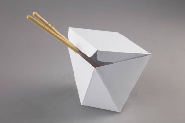 Mok-up kutuları yemek Wok çubuk şeklinde kulplu