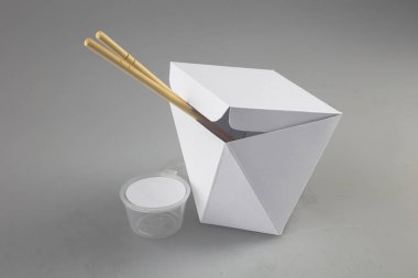 Mok-up kutuları yemek Wok çubuk şeklinde kulplu