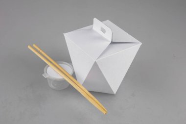 Mok-up kutuları yemek Wok çubuk şeklinde kulplu