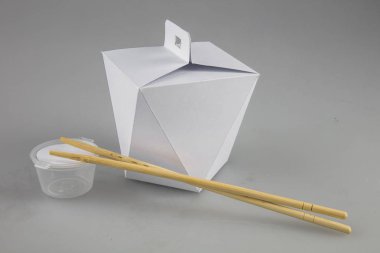 Mok-up kutuları yemek Wok çubuk şeklinde kulplu