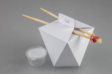 Mok-up kutuları yemek Wok çubuk şeklinde kulplu