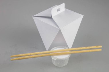 Mok-up kutuları yemek Wok çubuk şeklinde kulplu