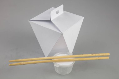 Mok-up kutuları yemek Wok çubuk şeklinde kulplu