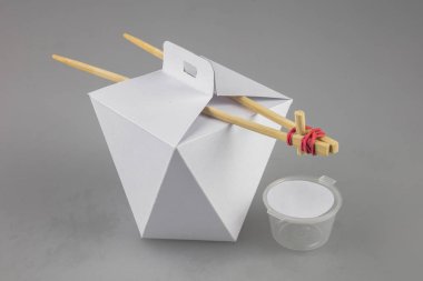 Mok-up kutuları yemek Wok çubuk şeklinde kulplu