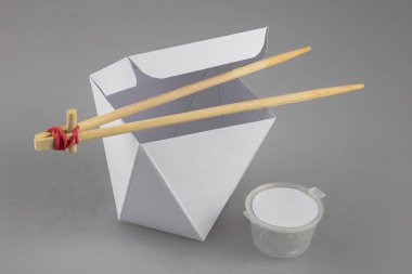 Mok-up kutuları yemek Wok çubuk şeklinde kulplu