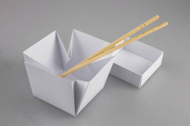 Mok-up kutuları yemek Wok çubuk şeklinde kulplu