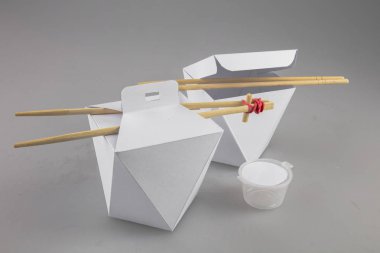 Mok-up kutuları yemek Wok çubuk şeklinde kulplu