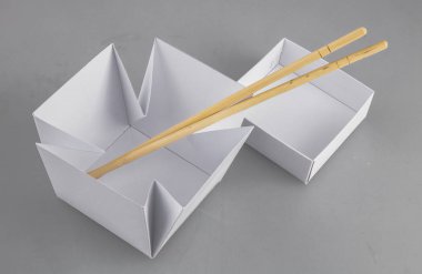 Mok-up kutuları yemek Wok çubuk şeklinde kulplu