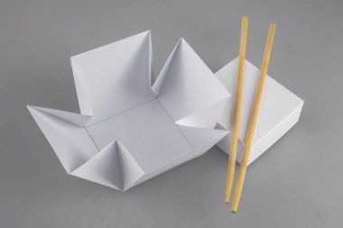 Mok-up kutuları yemek Wok çubuk şeklinde kulplu