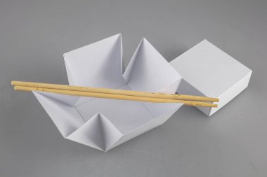 Mok-up kutuları yemek Wok çubuk şeklinde kulplu