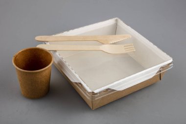 Gıda karton kutusu ahşap çatal ve bıçak