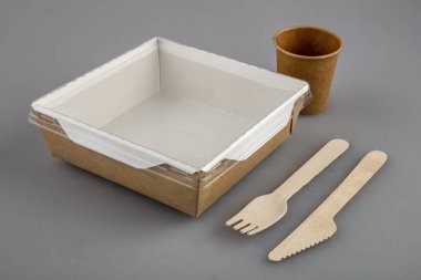 Gıda karton kutusu ahşap çatal ve bıçak