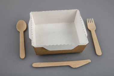 Gıda karton kutusu ahşap çatal ve bıçak