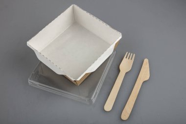 Gıda karton kutusu ahşap çatal ve bıçak