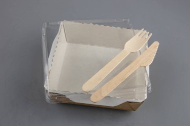 Gıda karton kutusu ahşap çatal ve bıçak