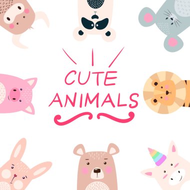 Hayvan - panda, gergedan, aslan, ayı, tavşan, tek boynuzlu at, domuz, fare, inek ayarla.