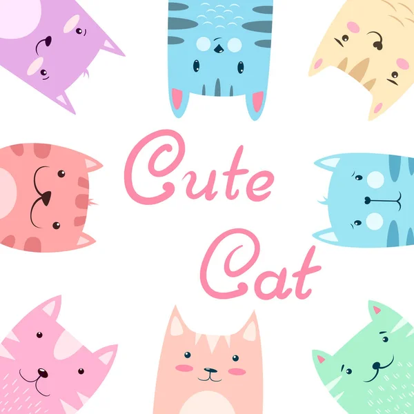 Cute pretty set cat, kitty illustration. — Stock Vector