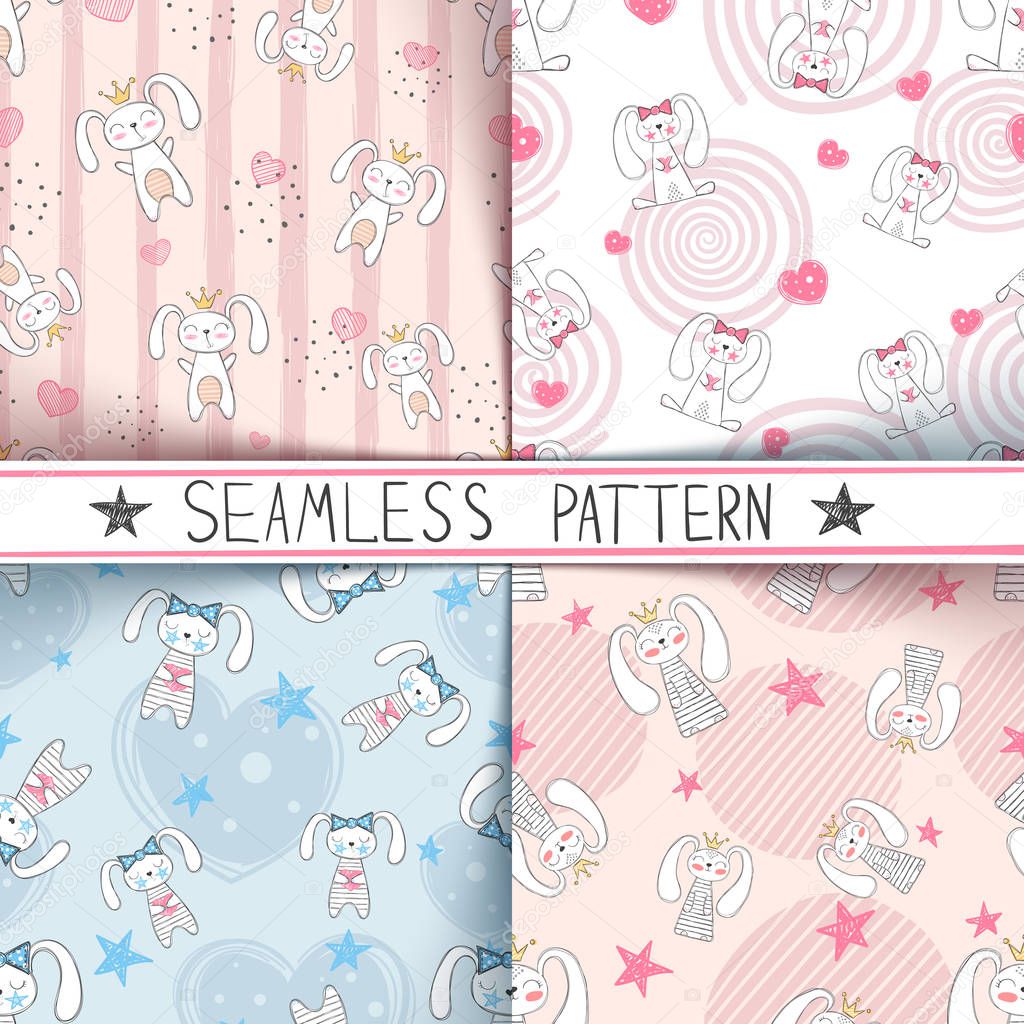 Cute little princess - seamless pattern.