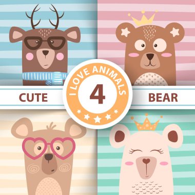 Sevimli kış illüstrasyon. Ayı karakterler.