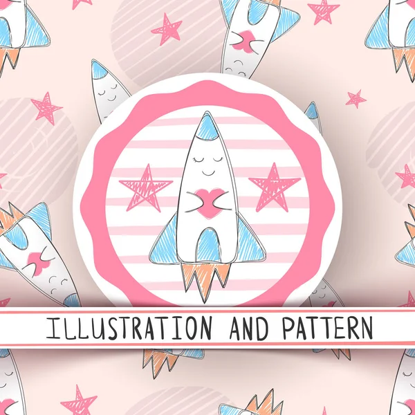 Cute rocket illustration - seamless pattern