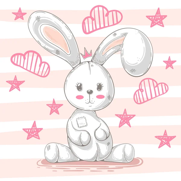 Şirin oyuncak tavşan - karikatür çizimi. — Stok Vektör