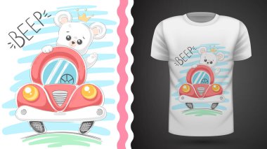 Cute bear and car- idea for print t-shirt