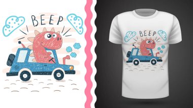 Dino with tractor - idea for print t-shirt