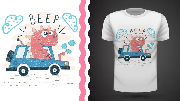 Dino with tractor - idea for print t-shirt — Διανυσματικό Αρχείο