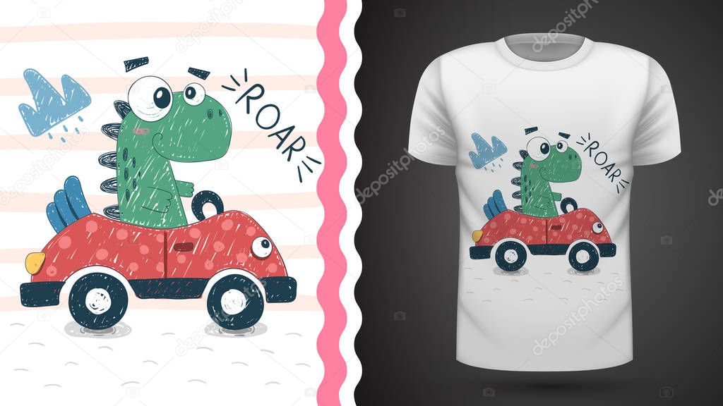 Cute dino with car - idea for print t-shirt