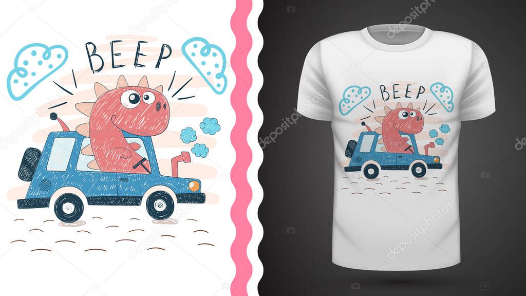 Dino with tractor - idea for print t-shirt