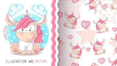 Sevimli oyuncak tek boynuzlu at - dikişsiz desen