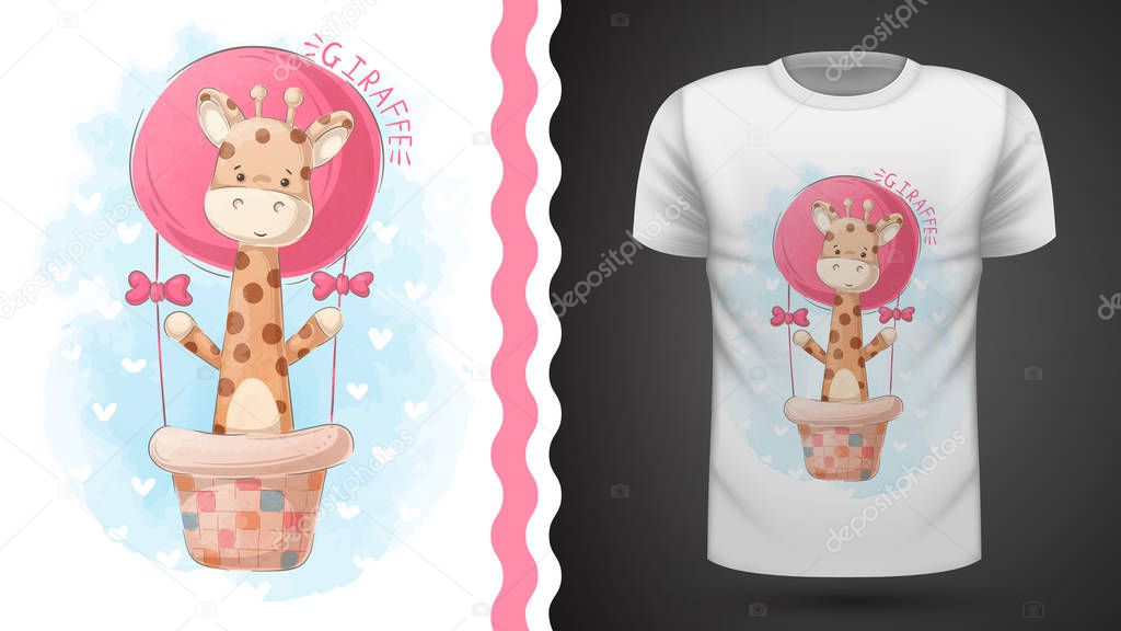 Giraffe and air balloon - idea for print t-shirt