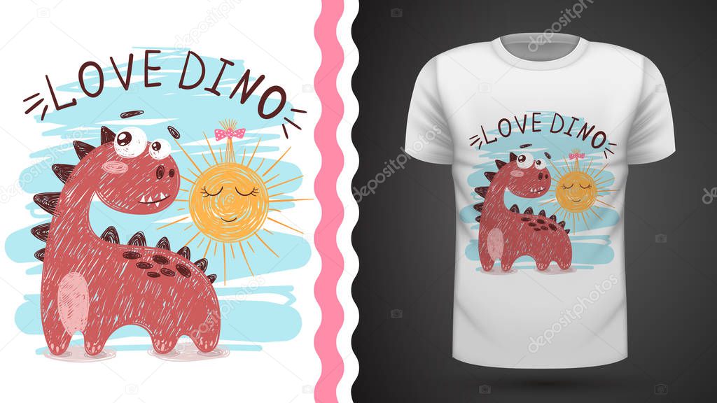 Dino and sun - idea for print t-shirt.