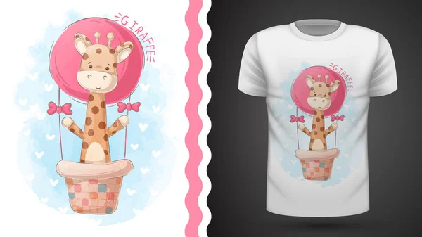 Giraffe and air balloon - idea for print t-shirt — Stock Vector