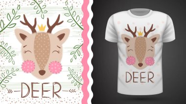 Baskı t-shirt için sevimli geyik fikir.