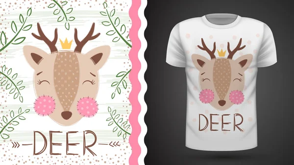 Baskı t-shirt için sevimli geyik fikir.