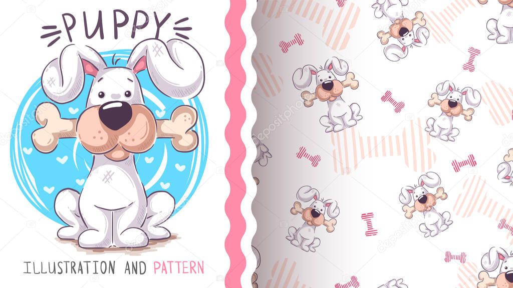 Cute teddy puppy - seamless pattern