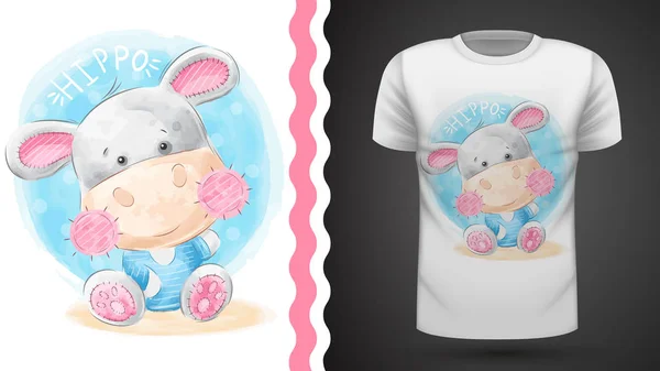 Waercolor hippo - idea para imprimir camiseta — Vector de stock