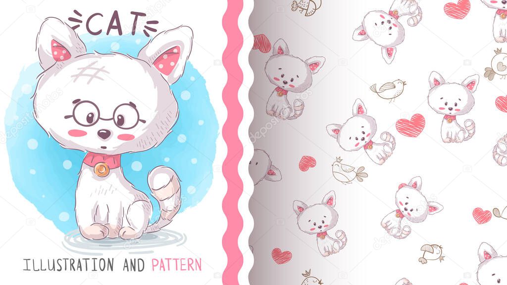 Cute love kitty - seamless pattern