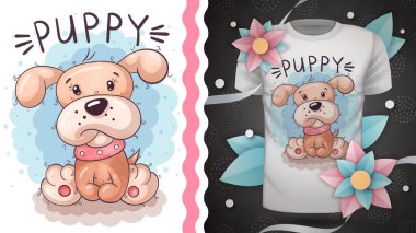 Şirin oyuncak köpek. Parmak izi tişörtü fikri.