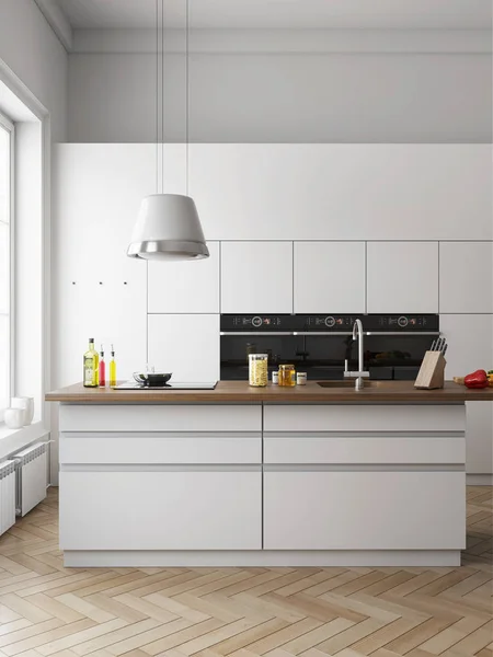 白いキッチン現代的なスタイル ロイヤリティフリーのストック画像