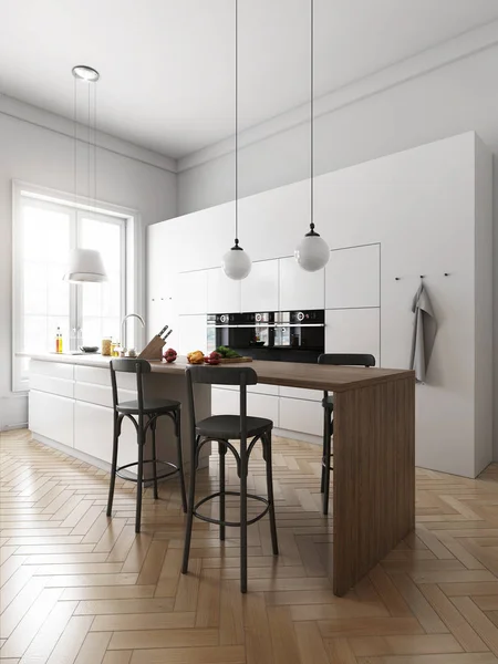 白いキッチン現代的なスタイル ストック画像
