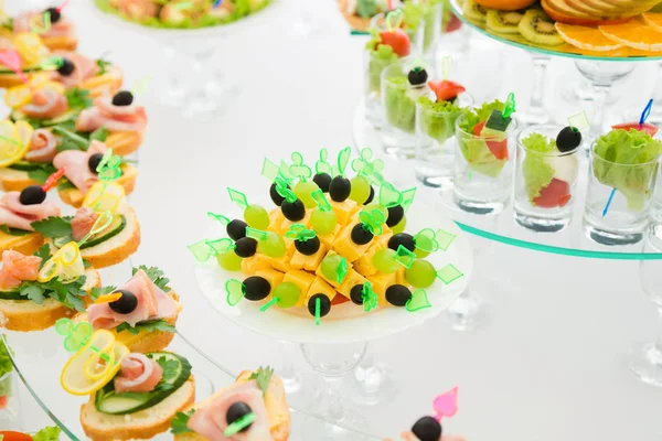 Light Festive Snacks White Table — Stock Photo, Image