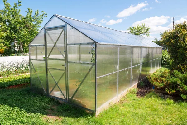 Polycarbonate Greenhouse Garden Triangular Roof — Stock Photo, Image