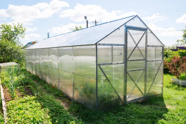 Polycarbonate Greenhouse Garden Triangular Roof — Stock Photo, Image