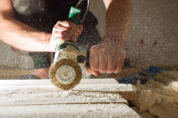 Processing Board Metal Brush Method Aging Wood — Stock Photo, Image