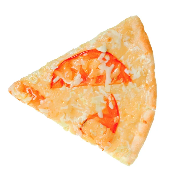 Fatia Saborosa Pizza Com Tomate Queijo Isolado Sobre Fundo Branco — Fotografia de Stock